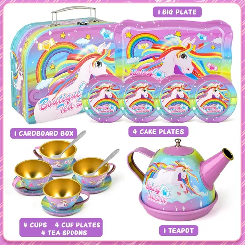 Miniatura 2 de Juego de té de unicornio para niñas pequeñas, de 3, 4, 5, 6 años, juego de simulación de cocina para niños pequeños con juego de té de estaño