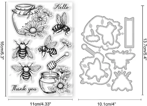 Miniatura 6 de GLOBLELAND Sellos transparentes y troqueles de corte de flores de abeja, tarros de miel de abeja, margaritas, sellos transparentes de silicona
