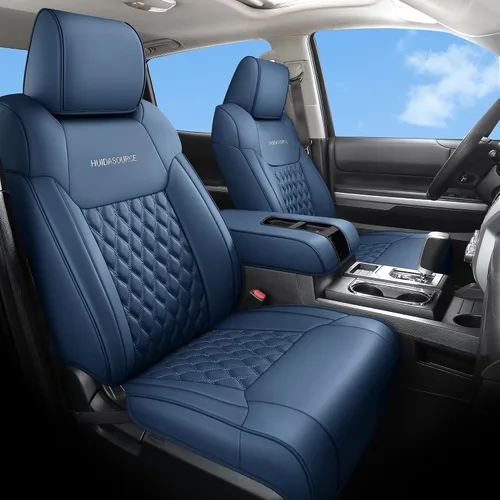 Miniatura 11 de Huidasource - Fundas de asiento delantero para Tundra, funda de cojín de asiento de cuero negro automotriz de cobertura completa, ajuste