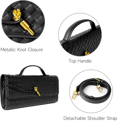 Miniatura 6 de Joryin Bolso tejido para mujer, bolso de mano de cuero tejido, bolso cruzado, bolso formal de noche, cuero vegano