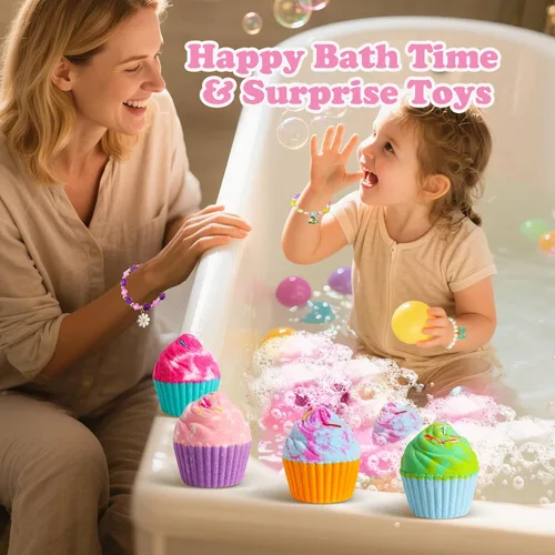 Miniatura 6 de Bombas de baño para niños con joyas sorpresa en el interior, juego de 8 bombas de baño para cupcakes, niñas, adolescentes, regalo de cumpleaños