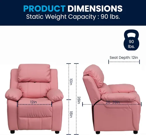 Miniatura 2 de Flash Furniture, sillón reclinable de lujo, muy acolchado, de vinilo color beige, con apoyabrazos con compartimento de almacenamiento, para niños