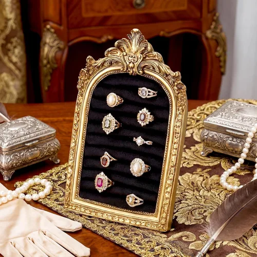 Miniatura 26 de Liliaafar Soporte de anillo vintage rectangular plateado soporte de exhibición para aretes, bandeja de exhibición de aretes, aniversario