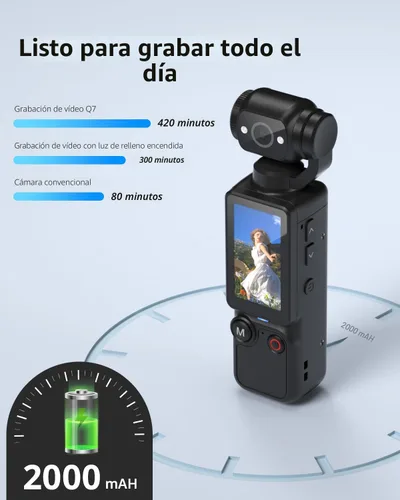 Miniatura 4 de Cámara de vlogging con lente giratoria de 180°, cámara de cuerpo de bolsillo con grabación de audio y video, batería de 7 horas, cámaras POV de mano