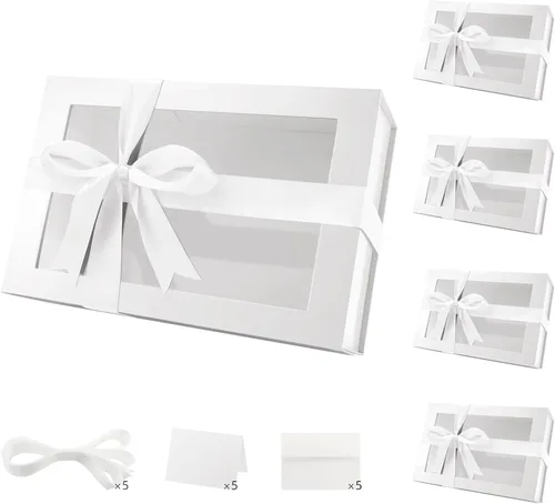 Miniatura 16 de PACKQUEEN 5 cajas de regalo negras grandes con ventanas, 13.5 x 9 x 4.1 pulgadas, cajas de regalo con ventanas transparentes para regalos que