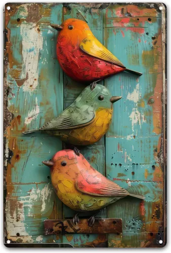 Letrero de metal vintage con diseño de pájaros lindos y retro, decoración de pared, pintura de lata rústica para el hogar, dormitorios, patios,
