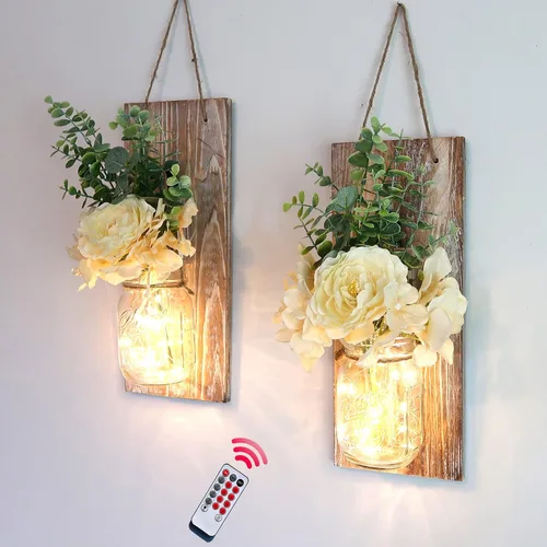 Miniatura 10 de Decoración rústica de madera para colgar en la pared con tira de luces LED para sala de estar y dormitorio modernos, estilo campestre inspirador