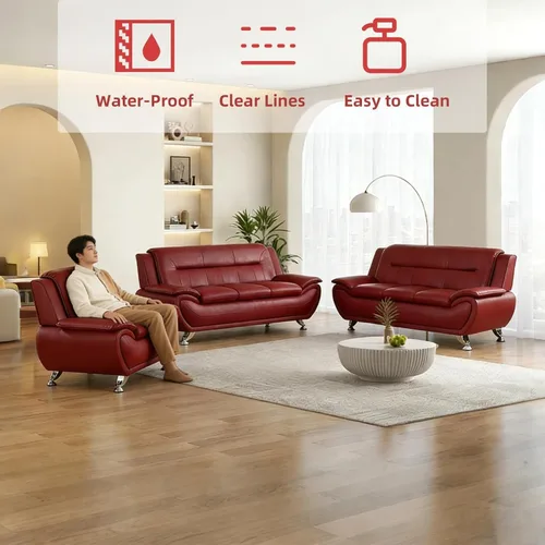 Miniatura 4 de Sofá modular de cuero, muebles de sala de estar, juego de sofá de 3 piezas, sofá modular moderno de piel sintética con patas resistentes para sala