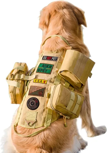 Miniatura 7 de AIWAI Arnés táctico para perro con bolsas, arnés de chaleco para perros grandes y medianos, arnés militar ajustable sin tirones con asa, caminar