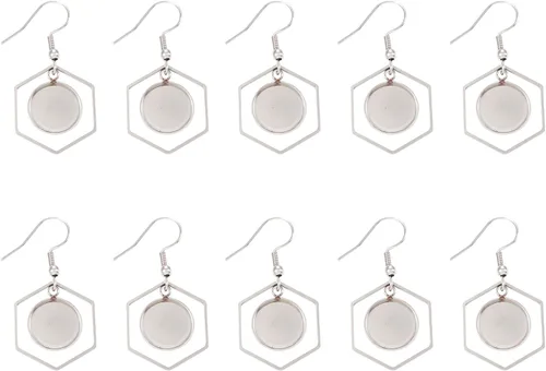 Miniatura 11 de FASHEWELRY 54Pcs Bandejas de bisel para pendientes de acero inoxidable en blanco Geometría rombos lágrima con cabujones de vidrio redondo de 12 mm