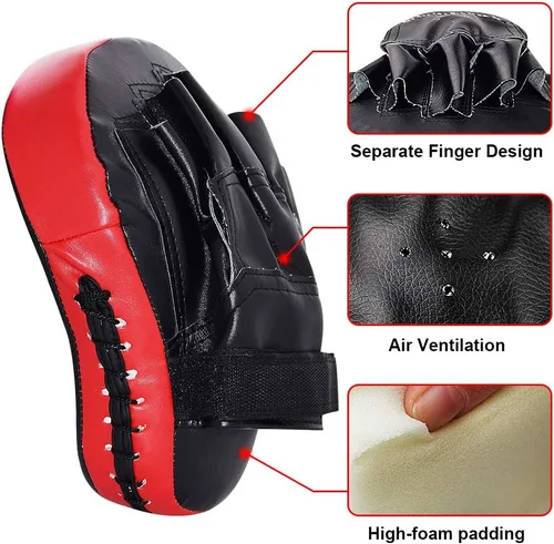 Miniatura 5 de TLBTEK 2 guantes curvos de boxeo, almohadillas de boxeo, almohadillas de entrenamiento para kickboxing, Muay Thai, artes marciales y artes marciales