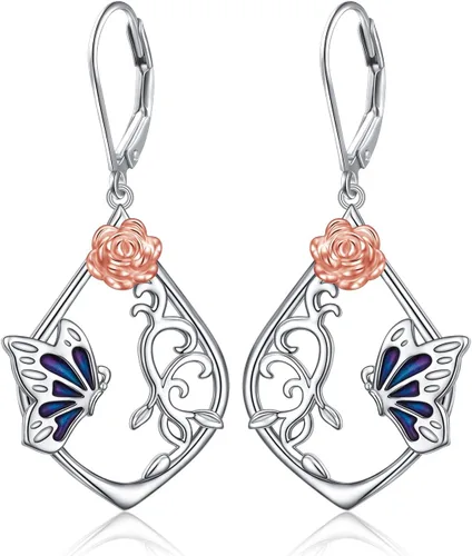 Aretes colgantes de filigrana de plata de ley 925, margarita, loto, flor de rosa, piedra lunar, lágrima para mujer, nudo celta infinito, margarita,