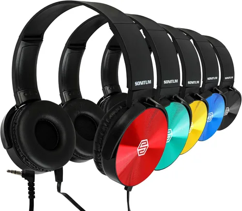 Miniatura 7 de Auriculares Sonitum para Aula - Juego de 25, Auriculares Cómodos Giratorias para Estudiantes, para Biblioteca, Escuela, Avión, Niños