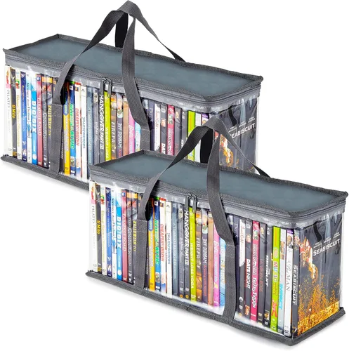 Stock Your Home Bolsas de almacenamiento de DVD (juego de 2) bolsa organizadora de medios para DVD, CD, discos Blu Ray, estuches de películas, caja