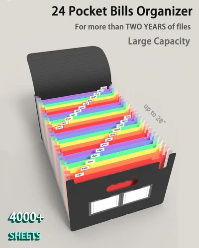 Miniatura 2 de Organizador de archivos de acordeón, paquete de 2 carpetas de archivos expandibles de 24 bolsillos, organizador mensual portátil de documentos