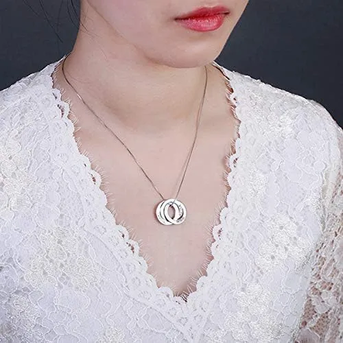 Miniatura 6 de Getname Necklace Collar de anillo ruso grabado personalizado con nombre de la familia, plata de ley 925, joyería para el día de la madre, 2 nombres
