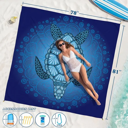 Miniatura 84 de Famstar Beach Blanket Oversized Extra Large 78"X81"/10'X9',Waterproof Sandproof Beach Blanket 2-8 Adults Lightweight Durable for Travel Camping