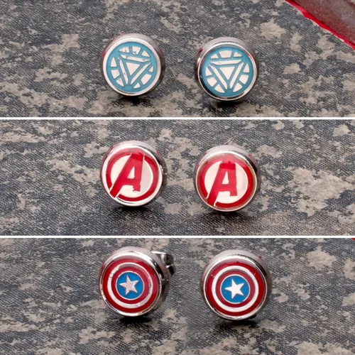 Miniatura 7 de Aretes hipoalergénicos de acero inoxidable con licencia oficial de Marvel Comics para mujer, diseño de Avenger, unisex, Esmalte
