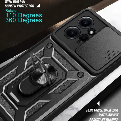 Miniatura 7 de CCSmall Funda para Xiaomi Redmi Note 12 4G con cubierta de cámara deslizante, funda protectora de grado militar para teléfono con soporte de anillo