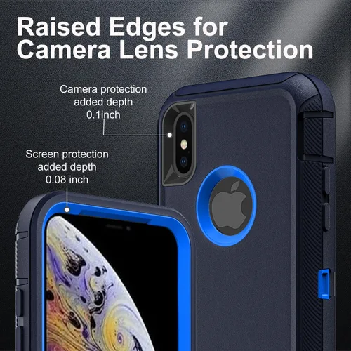 Miniatura 3 de YKHJKLEC Funda para iPhone Xs Max, grado militar 3 en 1, resistente a los golpes, a prueba de caídas, polvo con 2 protectores de pantalla de vidrio