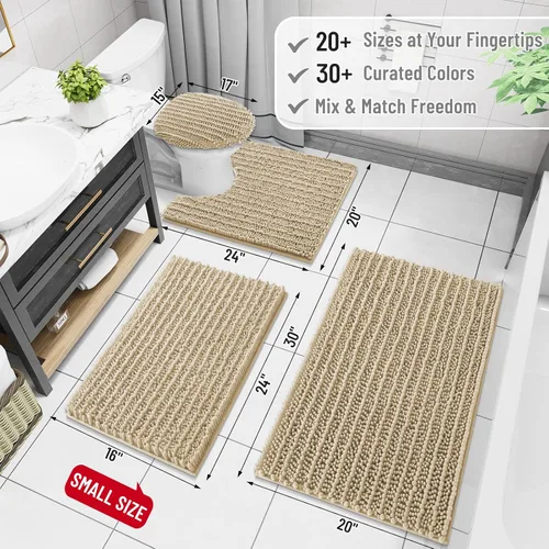 Miniatura 2 de Arotive Juego de 3 alfombras de baño de chenilla, extra suaves, absorbentes, peludas y de contorno en forma de U, antideslizantes, lavables a
