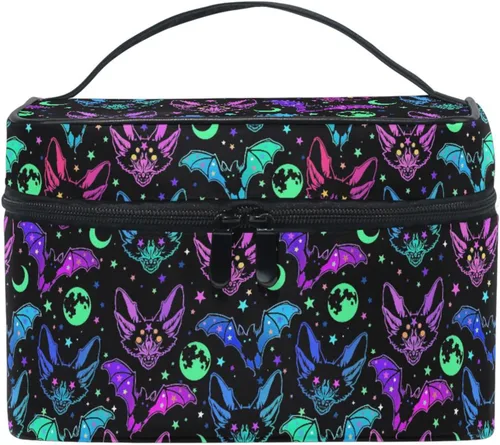 Miniatura 28 de Bolsa de Maquillaje, Estuche de Maquillaje Organizador de Viaje con Diseño de Calavera y Flores, Estuche de Cosméticos, Bolsas de Aseo para Niñas