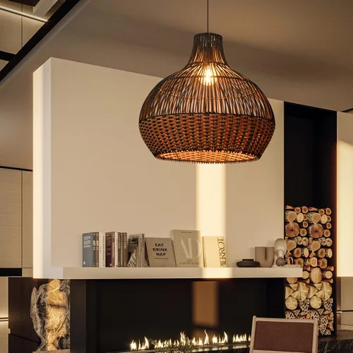 Miniatura 4 de Arturesthome Luces Colgantes de Ratán Negro, Candelabro de Mimbre Boho Accesorio de Iluminación de Cesta, Lámpara Colgante Grande de Tejido Natural