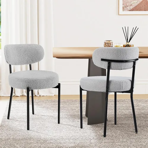 Miniatura 10 de Sweetcrispy Juego de 2 Sillas de Comedor, Sillas de Cocina Redondas Modernas de Mediados de Siglo Tapizadas en Boucle con Respaldo Curvado y Patas