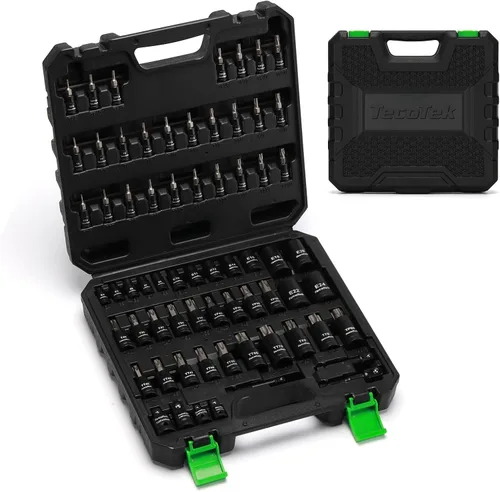 Miniatura 9 de TecoTek Juego de 67 piezas Master Torx Bit Socket y Enchufe Torx Externo, unidades de 1/4", 3/8" y 1/2", acero S2 y Cr-V, E4 - E24, T6 - T70, TT6