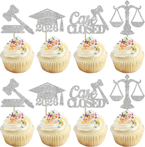 Miniatura 8 de Paquete de 24 adornos para cupcakes de clase 2025 con purpurina 2025 para diploma de graduación 2025 para cupcakes temáticos de graduación 2025
