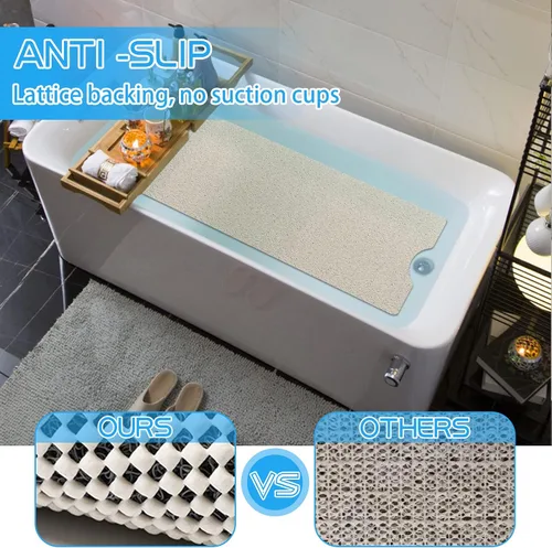 Miniatura 3 de Tapete antideslizante para bañera de PVC suave, tapete para bañera de baño de 16 x 40 pulgadas, color beige