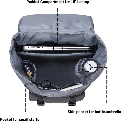 Miniatura 4 de KAUKKO Mochila de viaje para laptop, mochila al aire libre, mochila causal para 15.6 pulgadas (nailon negro)