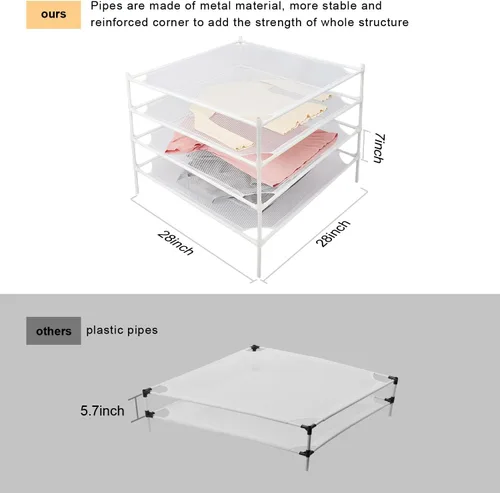 Miniatura 5 de Estante de secado de suéter plano, de malla de tubo de metal, para lavandería con pies de goma, estante apilable para secadora de ropa para arte
