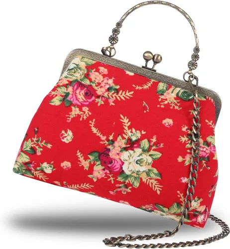 Abuyall Bolso floral con asa superior, bolso de noche Kiss Lock para mujer, bolso vintage