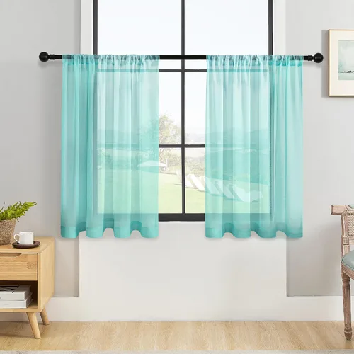 Miniatura 18 de MRTREES Cortinas transparentes de Aqua Blue, para cocina, de 36 pulgadas de longitud, cortinas transparentes de gasa con filtro de luz, cortinas