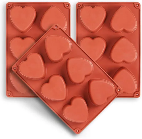 homEdge Molde de silicona de corazón de 6 cavidades, 3 paquetes de moldes en forma de corazón para hacer jabón hecho a mano, chocolate, velas de