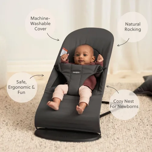 Miniatura 2 de BabyBjörn Bouncer Balance Soft, Gris Oscuro, Tejido/Jersey, Tri-Tela Asiento Ajustable de Mecedora para Bebé 2-en-1 y Silla para Niños Pequeños