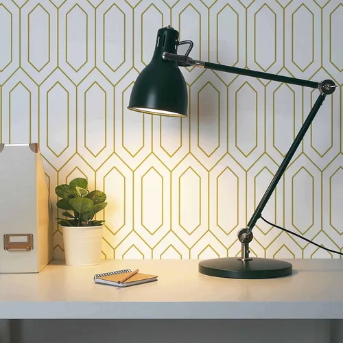 Miniatura 2 de Safiyya Papel tapiz para despegar y pegar, papel de contacto geométrico blanco y dorado, texturizado moderno, autoadhesivo, extraíble