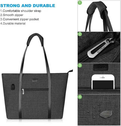 Miniatura 4 de MOSISO Bolsa Tote para Laptop con Puerto USB para Mujeres, Compatible con MacBook, Portátil de 17-17.3 pulgadas y Chromebook, Bolsa de Computadora