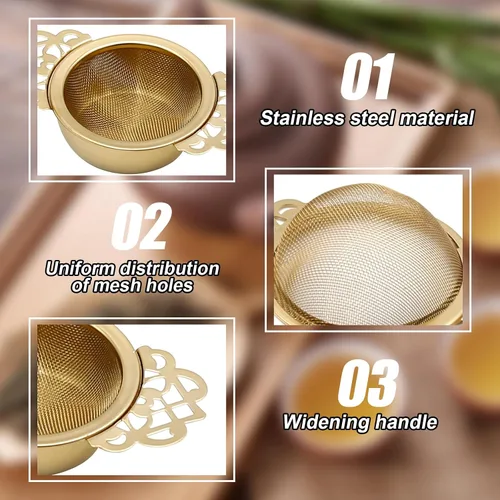 Miniatura 3 de Juego de 4 coladores de té de acero inoxidable 304, filtro de malla de té, cuencos de goteo de té, colador de tetera con mangos en forma de pétalo