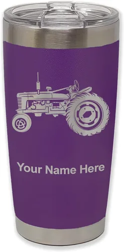 Miniatura 38 de LaserGram Vaso aislado al vacío de 20 onzas, Old Farm Tractor, grabado personalizado incluido (negro)