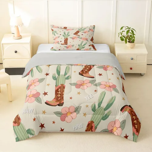 Miniatura 10 de Erosebridal Western Cowgirl Twin Bedding Set Western Cowboy Comforter Set for Kids Girls Horseshoe Boots Southwestern Comforter Wild West Cactus