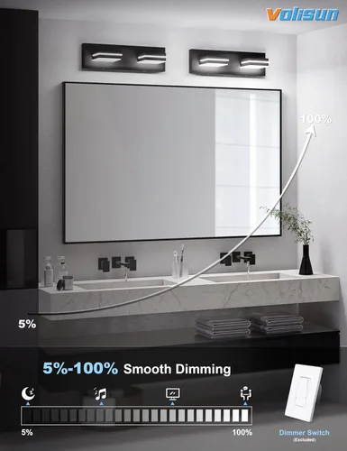 Miniatura 3 de VOLISUN 5CCT - Lámparas de baño regulables sobre el espejo, modernas lámparas de tocador de baño, cabezal giratorio de 360°, luces LED negras