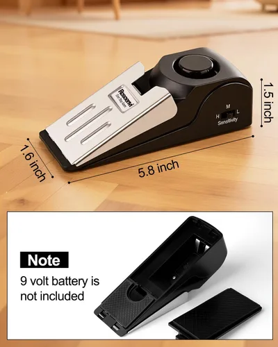 Miniatura 7 de Paquete de 2 alarmas de tope de puerta, tope de puerta con alarma de seguridad de 120 DB, sirena de tope de puerta de cuña de piso, dispositivos