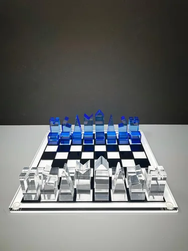 Miniatura 7 de Juego de ajedrez acrílico de lujo, diseño sofisticado y elegante, varios colores disponibles (transparente/azul-azul)