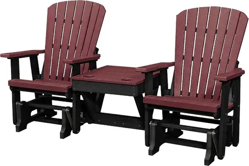 Miniatura 13 de DutchCrafters Slat - Sillas de patio Adirondack de doble polietileno con respaldo de ventilador para exteriores con mesa central (negro y azul aruba)