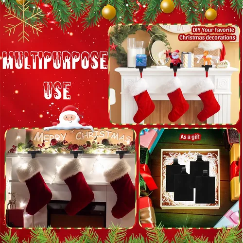 Miniatura 7 de Soportes de calcetines de Navidad de Zonon para repisa, ganchos de hierro resistentes para calcetines, mantel con almohadilla protectora