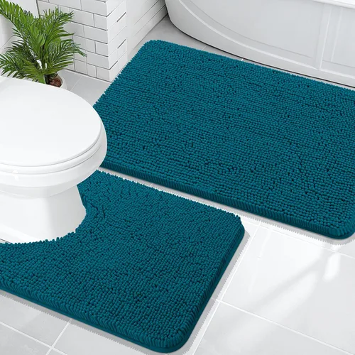 Miniatura 92 de OLANLY Juego de alfombras de baño de 2 piezas, alfombras de baño de chenilla suave y absorbente y alfombra de contorno en forma de U para inodoro