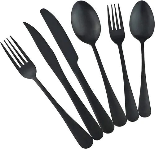 Miniatura 5 de Juego de cubiertos de acero inoxidable chapado en titanio de 24 piezas, cubiertos de viaje que incluyen cuchillo, tenedor, cuchara, servicio para 4