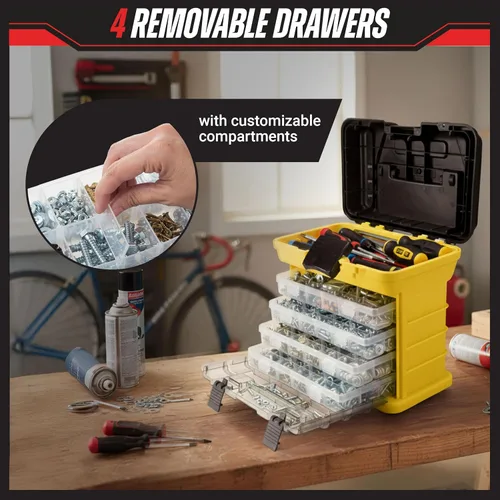 Miniatura 3 de Caja de herramientas Stalwart línea que cuenta con estantes, para piezas y artesanías, con 4 organizadores Amarillo